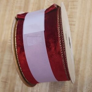 Vitalizart Red wired velvet ribbon with a gold edge 2.5” 10 yards